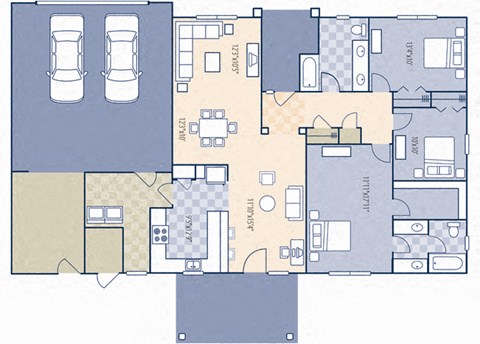 Floor plan for 3 beds, 2 baths, 1309 sqft